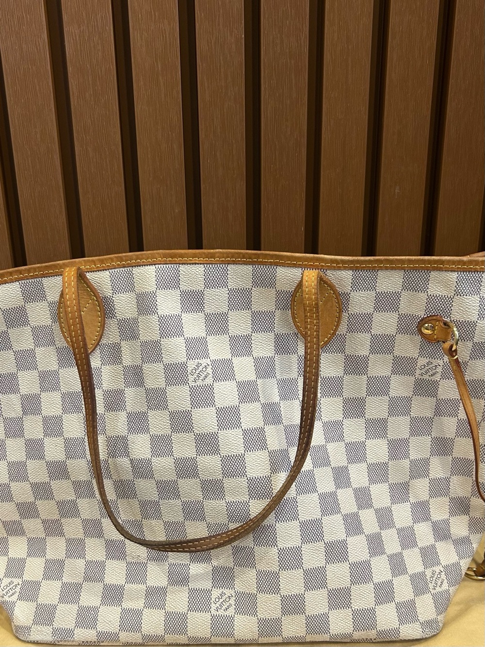 Classic Checkered Tote Bag in White & Tan